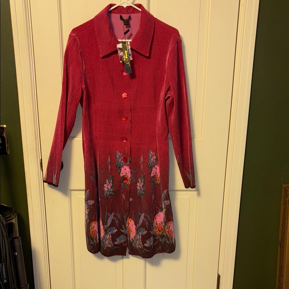 Chic Red Floral Women's Long Sleeve Coat